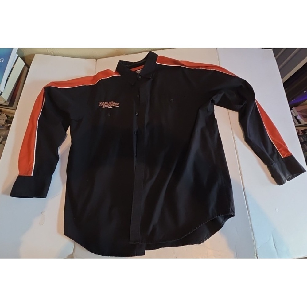 Harley Davidson Shirt Mens XL Black Long Sleeve Button Up Prestige Woven Shop